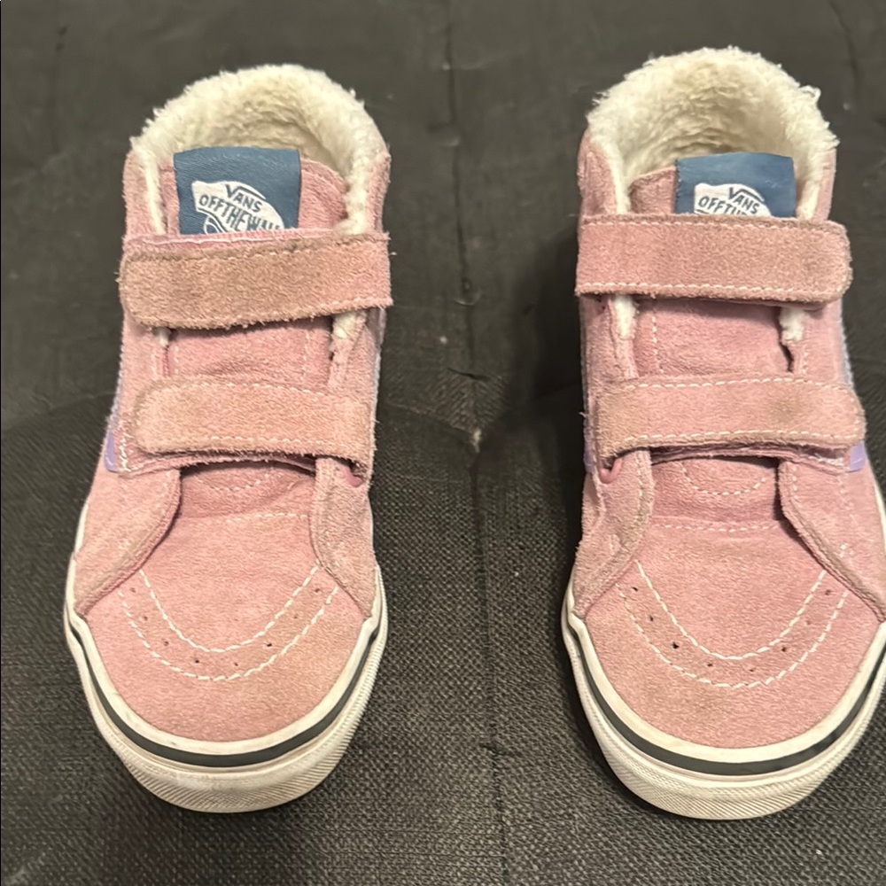 Vans Pink High-Top Sneakers with Velcro and Fuzzy Lining